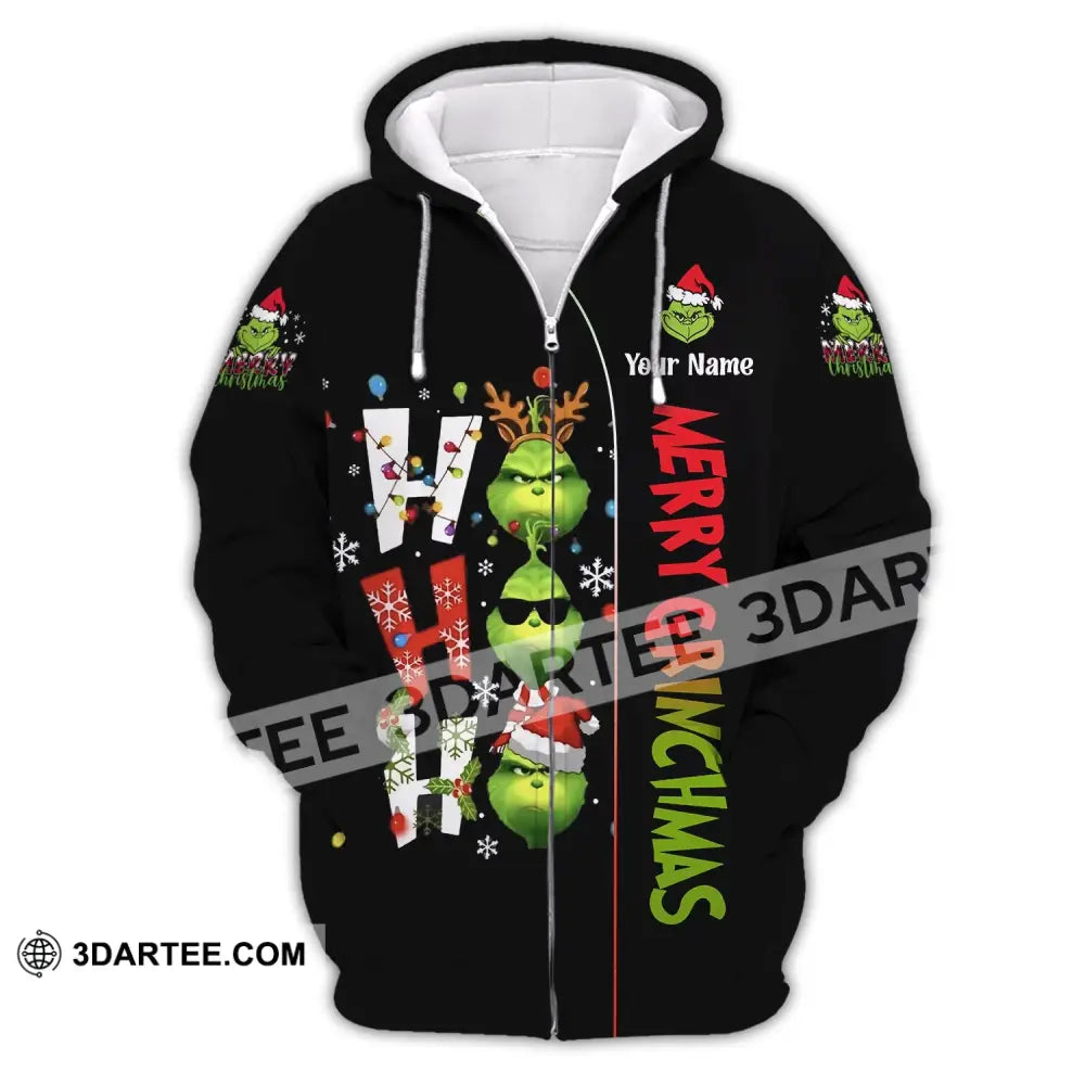 Unisex Shirt Custom Name Grinch Christmas Merry Grinchmas Gift Zipper Hoodie / S T-Shirt