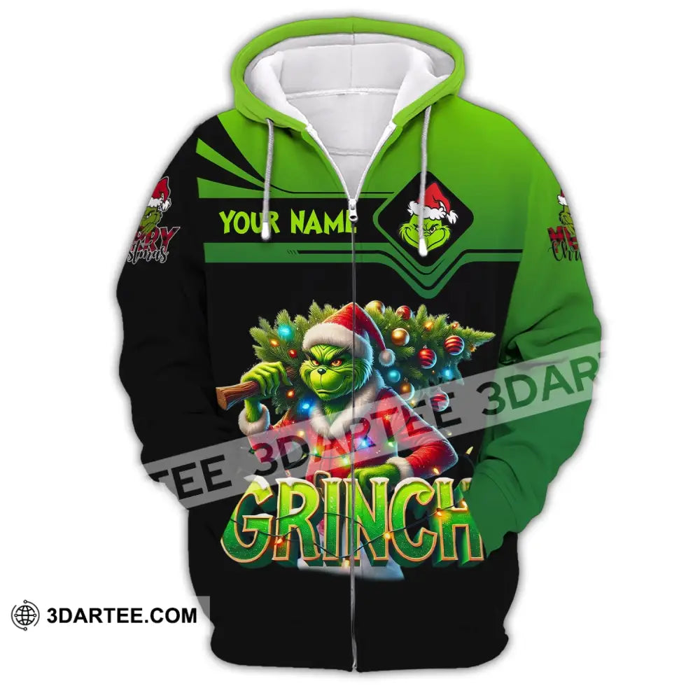 Unisex Shirt Custom Name Grinch Christmas Merry Grinchmas Gift Zipper Hoodie / S T-Shirt