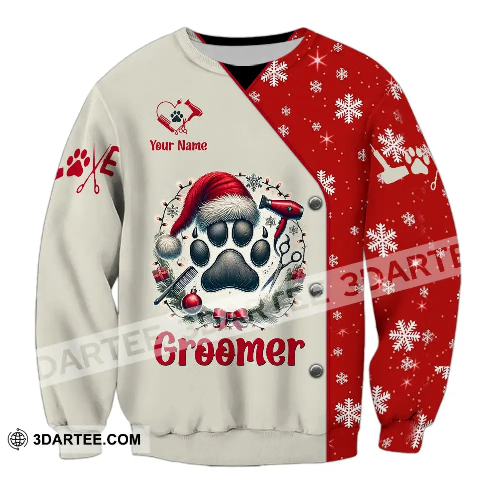 Unisex Shirt Custom Name Groomer Christmas Pet Grooming T-Shirt Hoodie Long Sleeve Gift / S T-Shirt