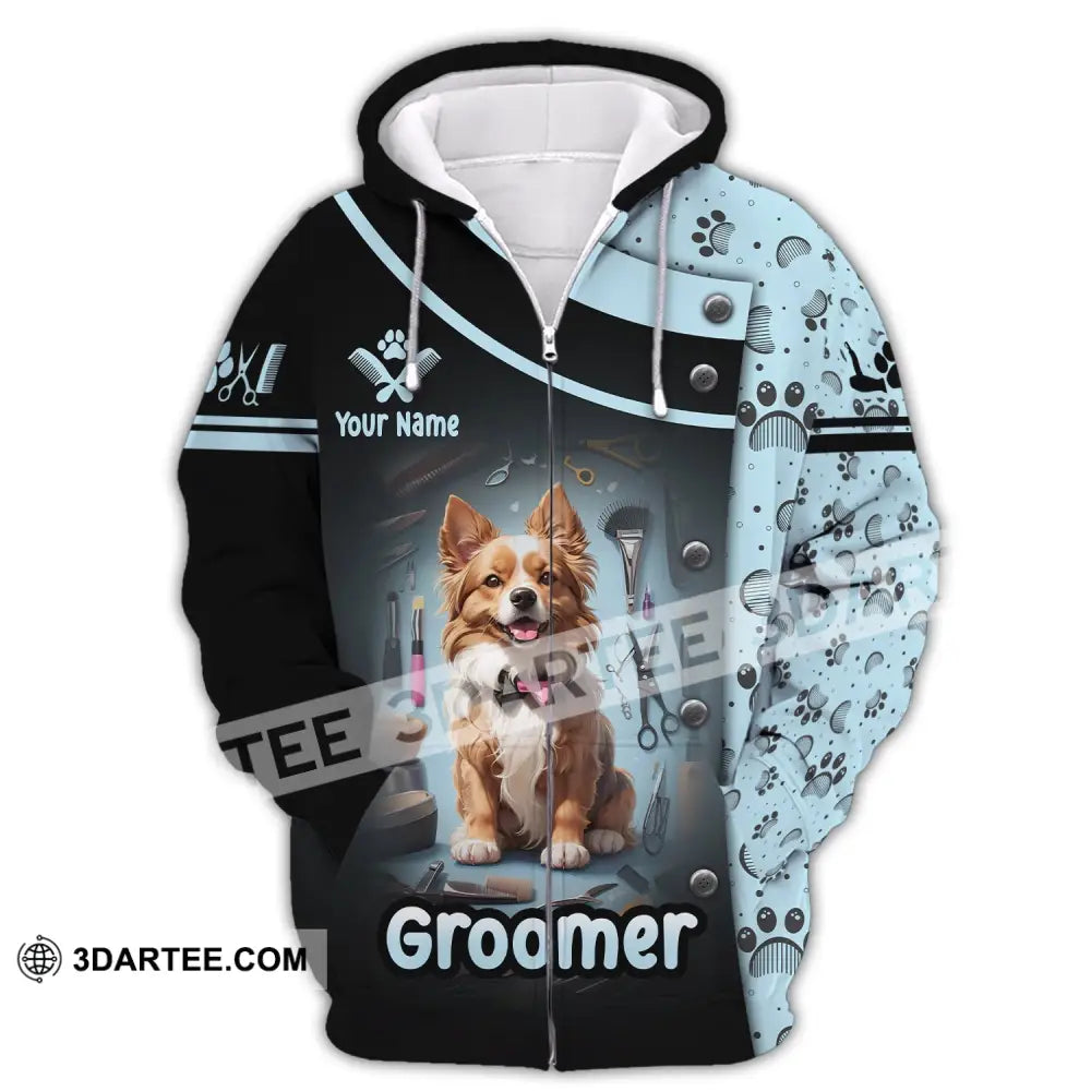 Unisex Shirt Custom Name Groomer Dog Groomers Grooming T-Shirt Zipper Hoodie / S