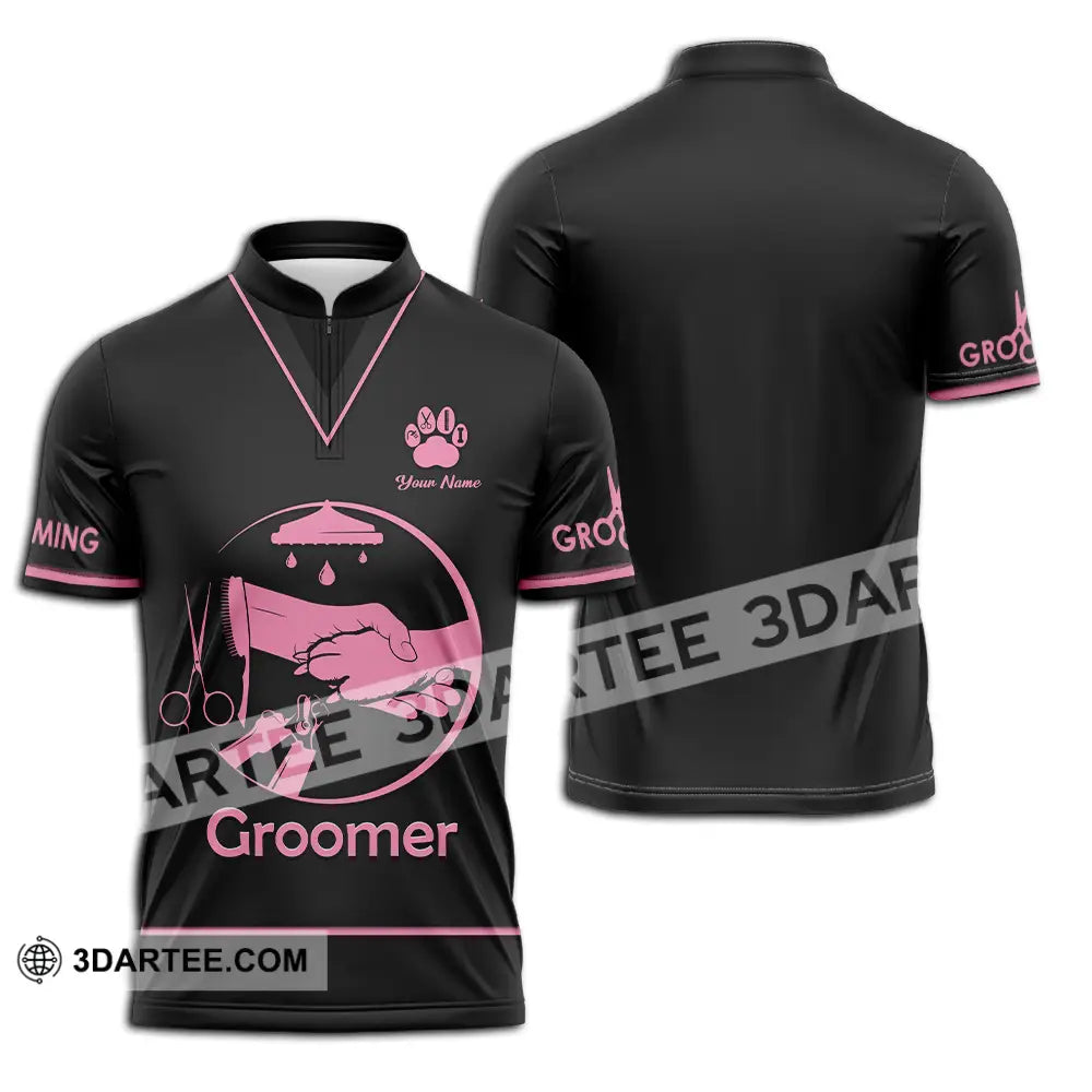 Unisex Shirt - Custom Name Groomer Grooming Zipper Polo / S T-Shirt