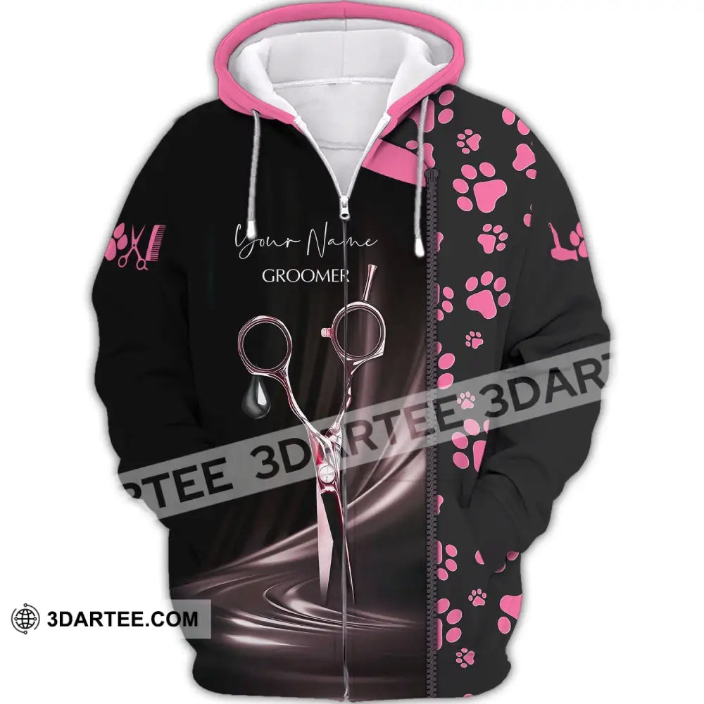 Unisex Shirt - Custom Name Groomer Paws Zipper Hoodie / S T-Shirt