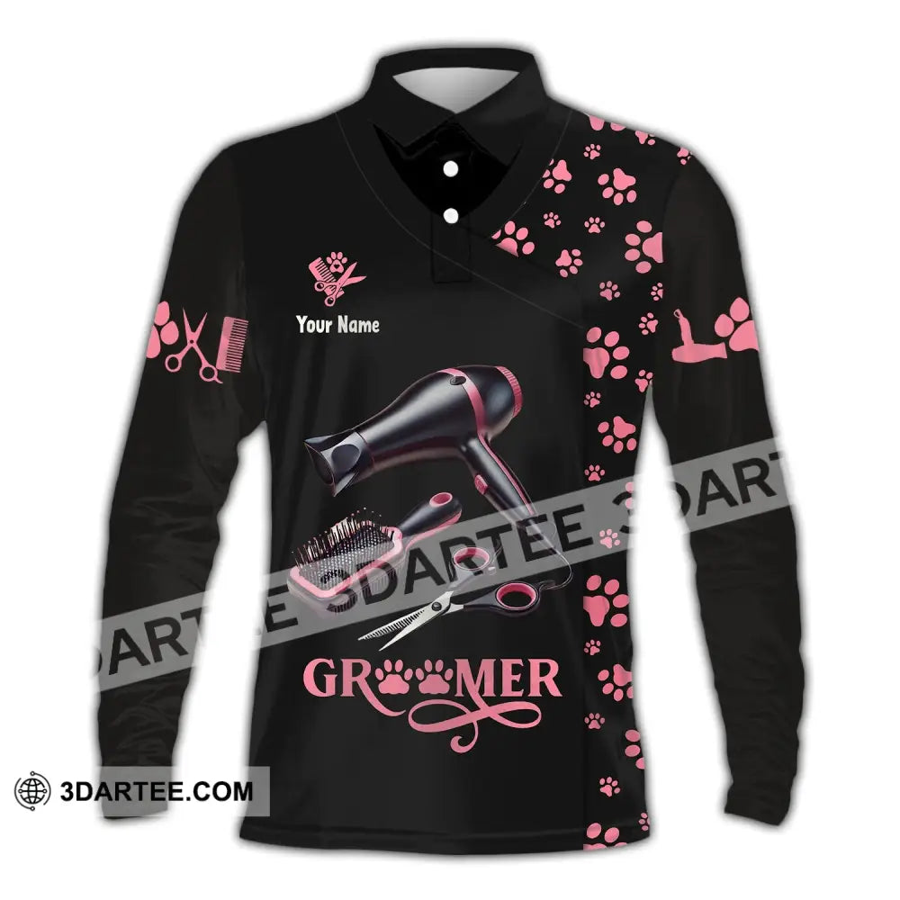 Unisex Shirt Custom Name Groomer Pet Care Apparel Grooming T-Shirt Long Sleeve Polo / S T-Shirt