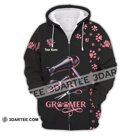 Unisex Shirt Custom Name Groomer Pet Care Apparel Grooming T-Shirt Zipper Hoodie / S T-Shirt