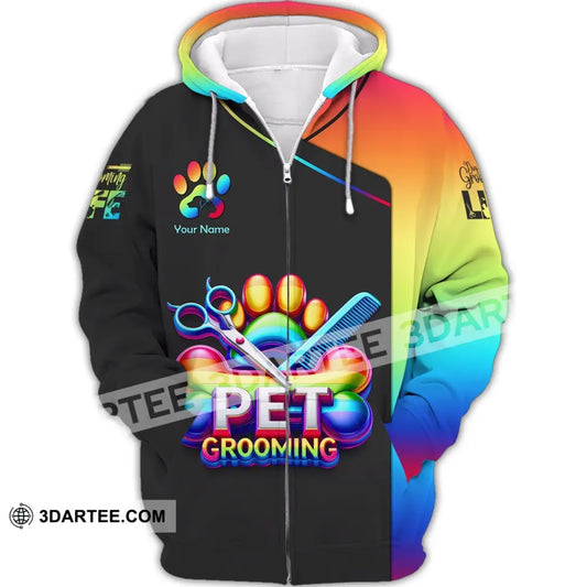 Unisex Shirt Custom Name Groomer Pet Care Apparel Grooming T-Shirt Zipper Hoodie / S