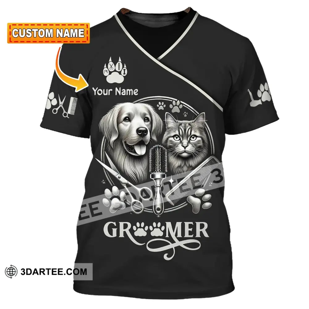 Unisex Shirt Custom Name Groomer Pet Grooming T-Shirt Hoodie Long Sleeve T-Shirt