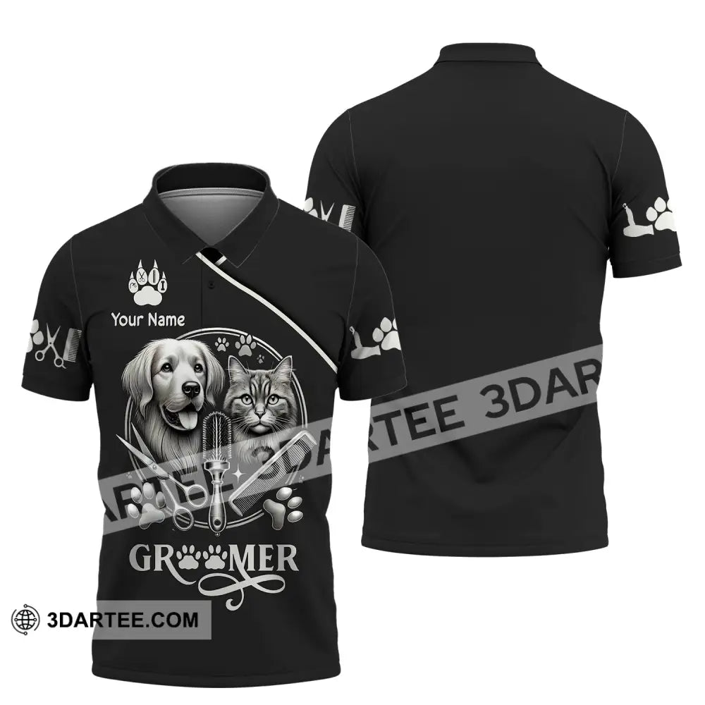 Unisex Shirt Custom Name Groomer Pet Grooming T-Shirt Hoodie Long Sleeve Polo / S T-Shirt