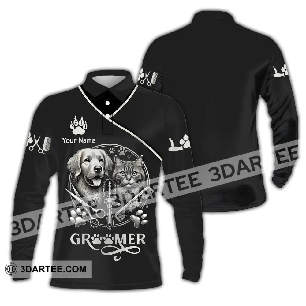 Unisex Shirt Custom Name Groomer Pet Grooming T-Shirt Hoodie Long Sleeve Polo / S T-Shirt