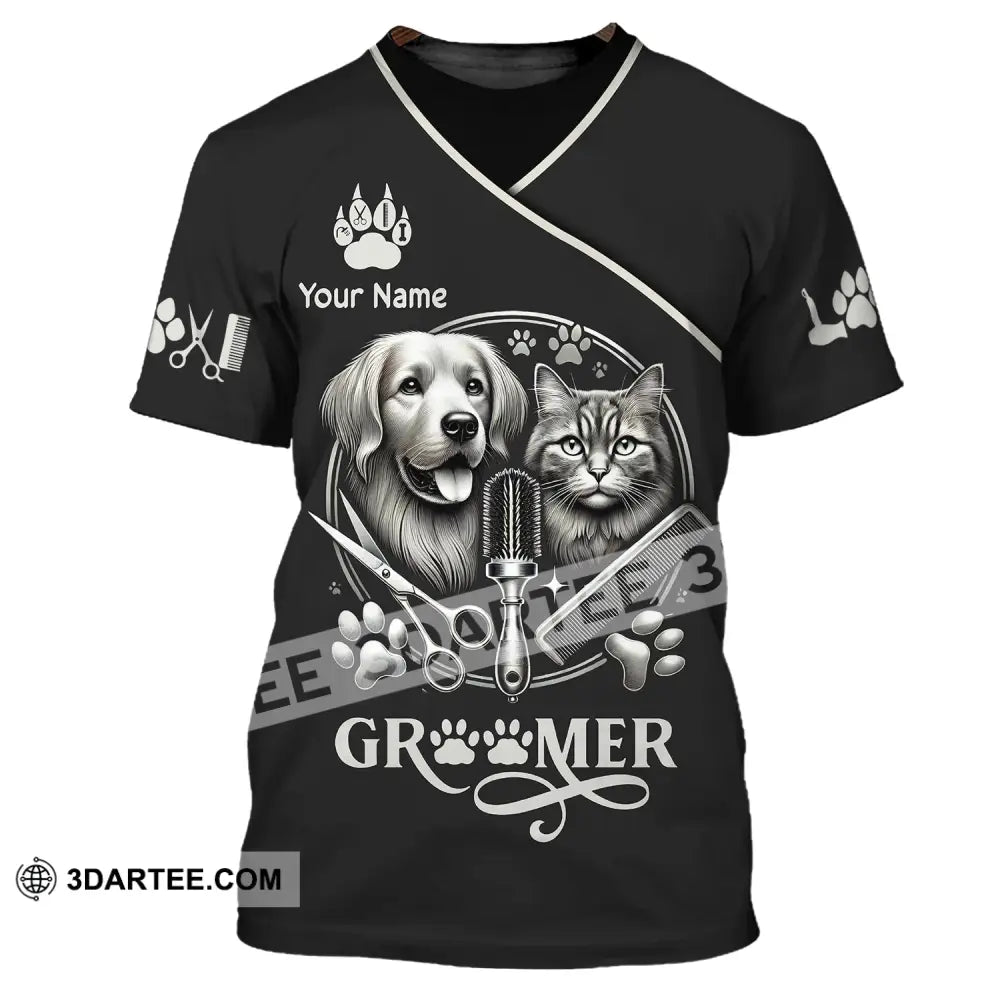 Unisex Shirt Custom Name Groomer Pet Grooming T-Shirt Hoodie Long Sleeve / S T-Shirt