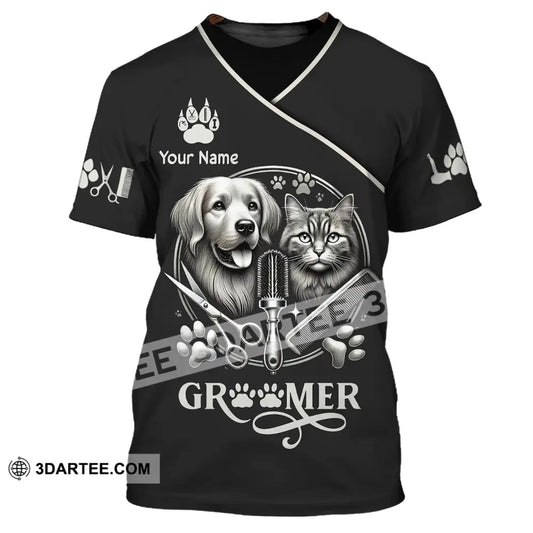 Unisex Shirt Custom Name Groomer Pet Grooming T-Shirt Hoodie Long Sleeve / S T-Shirt