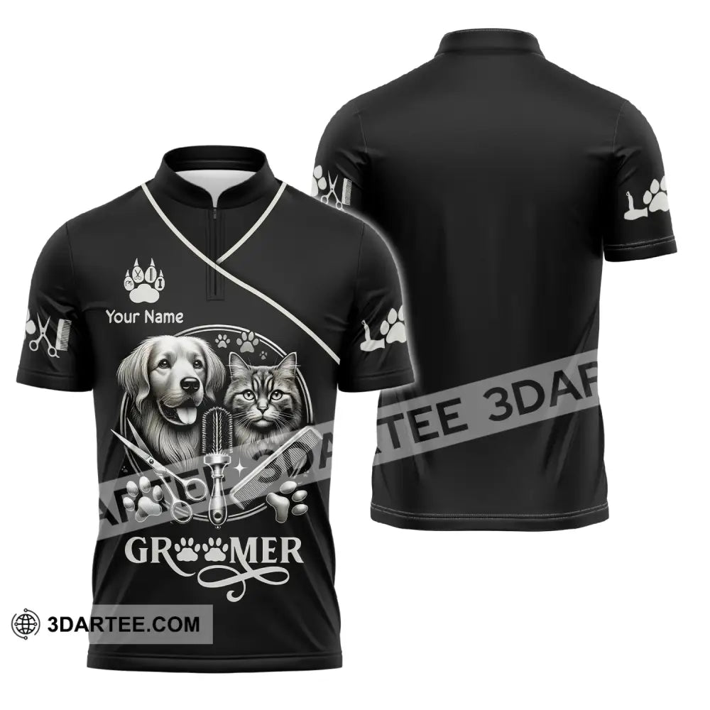 Unisex Shirt Custom Name Groomer Pet Grooming T-Shirt Hoodie Long Sleeve Zipper Polo / S T-Shirt