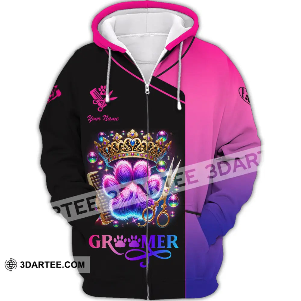 Unisex Shirt Custom Name Groomer Pet Shop T-Shirt Zipper Hoodie / S T-Shirt