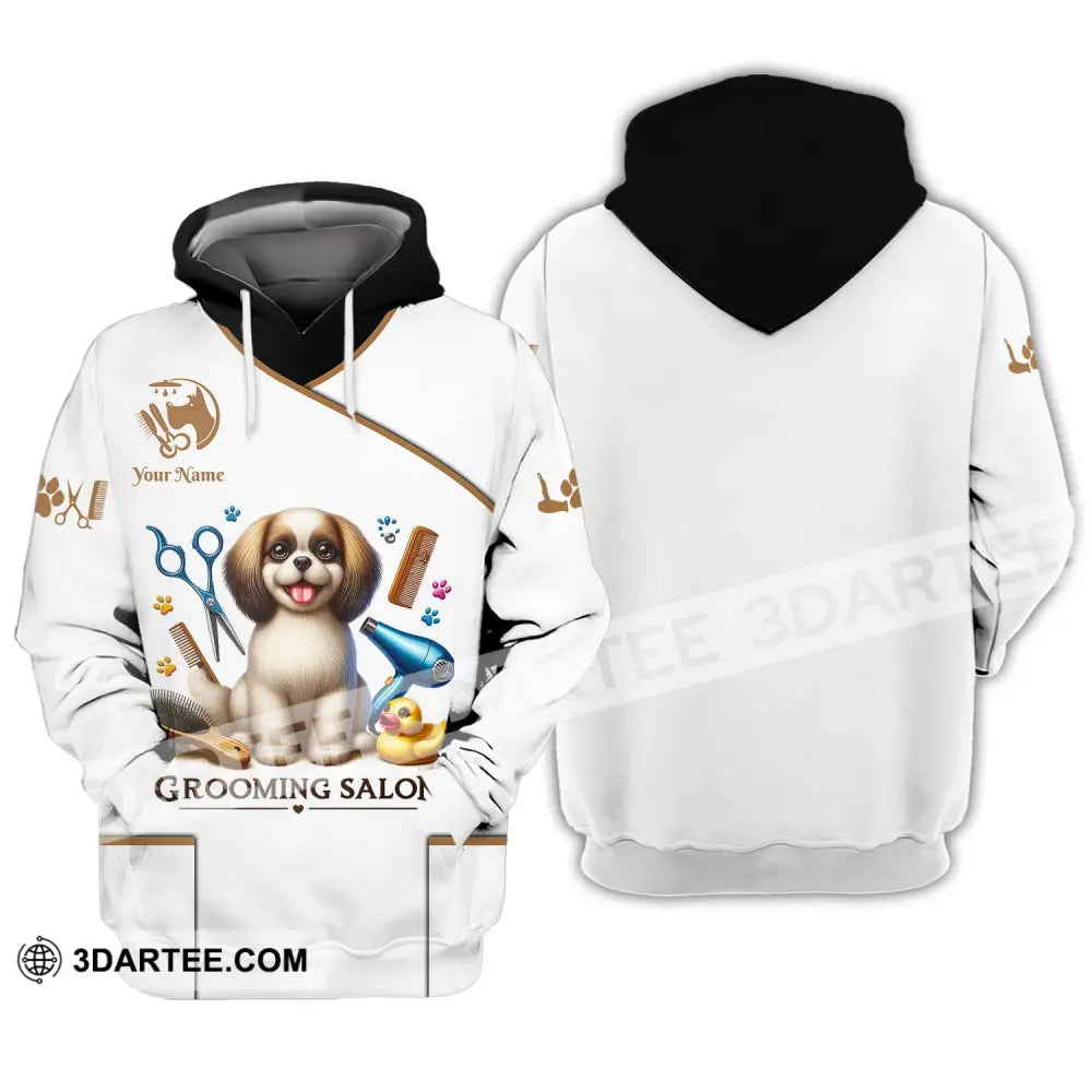 Unisex Shirt Custom Name Grooming Groomer Polo Long Sleeve Pet Shop T-Shirt Hoodie / S