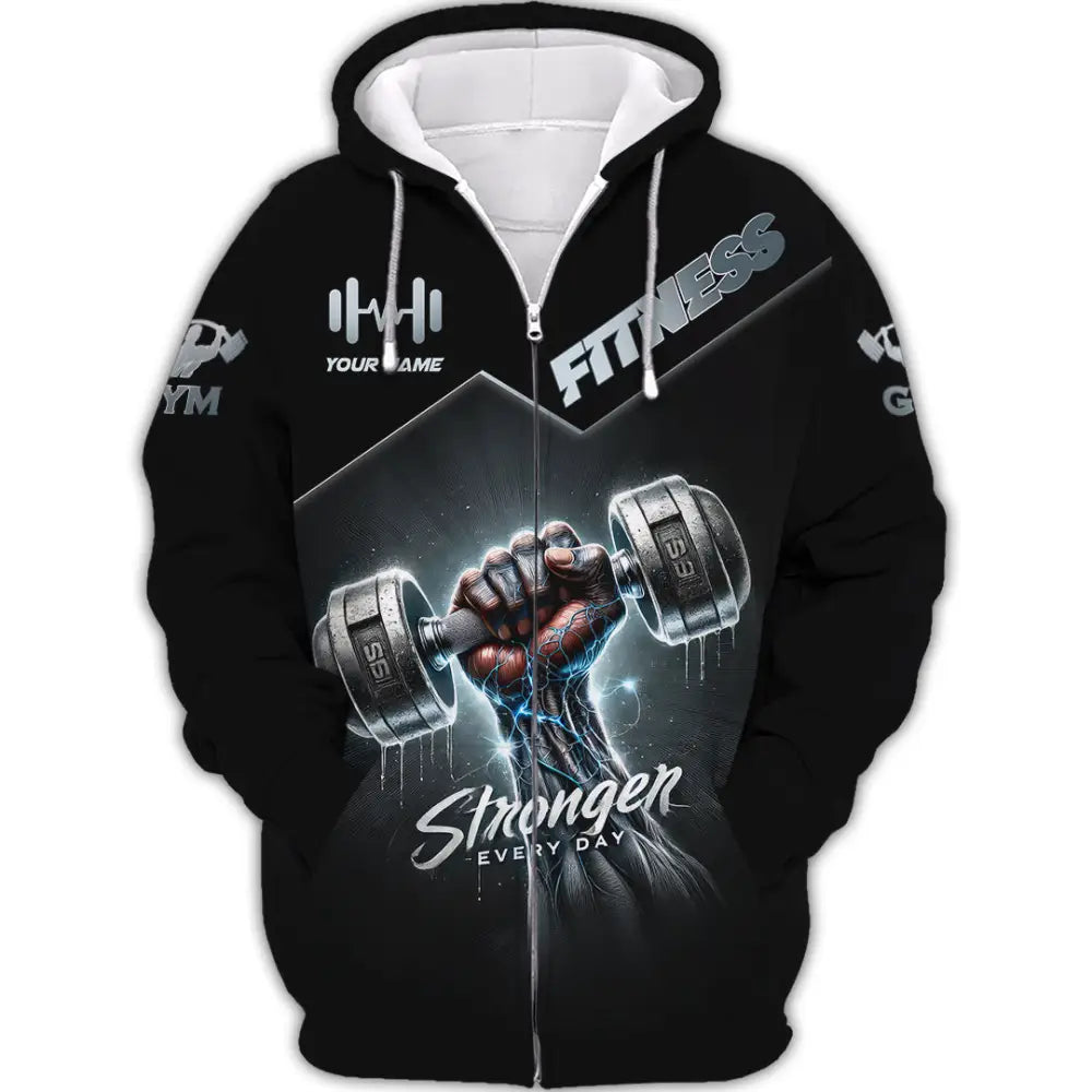 Unisex Shirt Custom Name Gym Work Out Long Sleeve Weight Lifting Zipper Hoodie / S T-Shirt