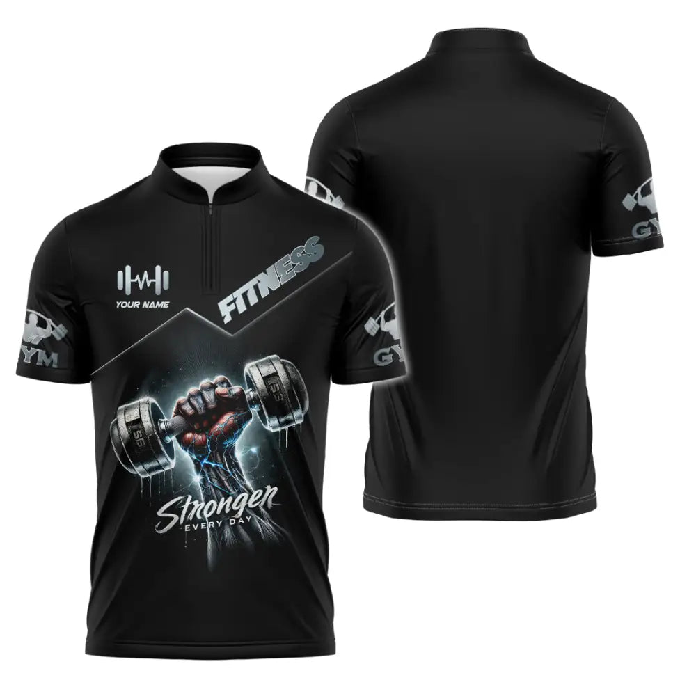 Unisex Shirt Custom Name Gym Work Out Long Sleeve Weight Lifting Zipper Polo / S T-Shirt