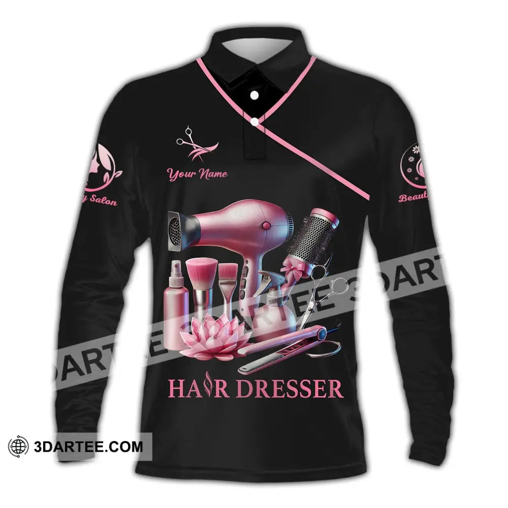 Unisex Shirt - Custom Name Hair Dresser Long Sleeve Polo / S T-Shirt