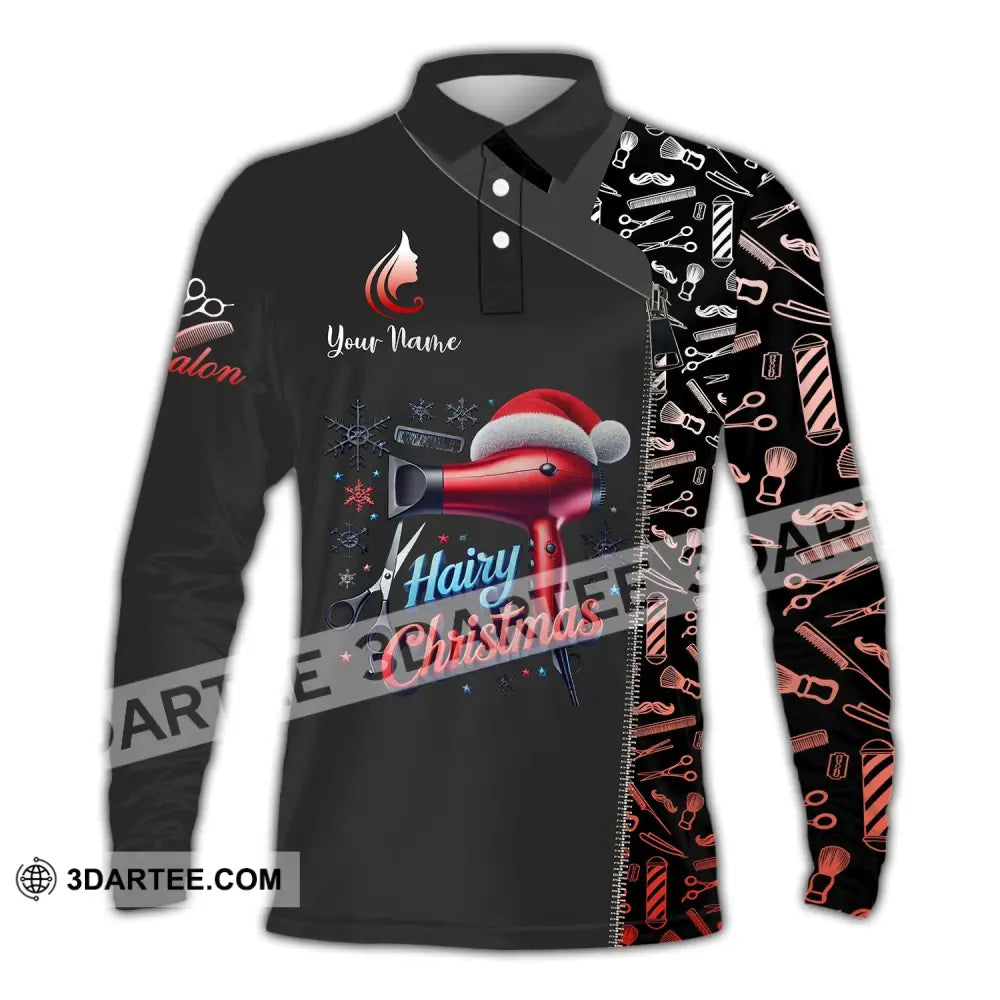 Unisex Shirt Custom Name Hair Salon Christmas Hairdresser Gift Long Sleeve Polo / S T-Shirt