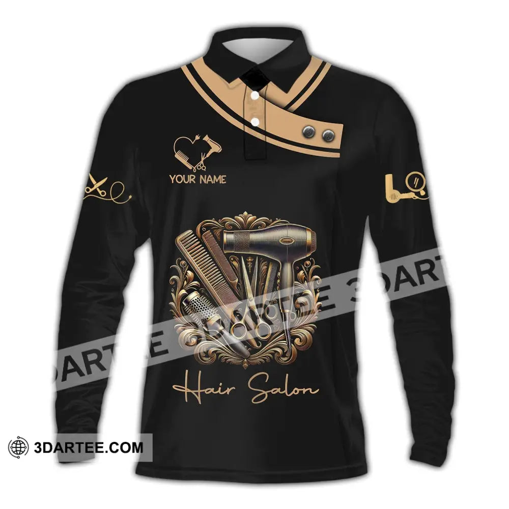 Unisex Shirt - Custom Name Hair Stylist Long Sleeve Polo / S T-Shirt