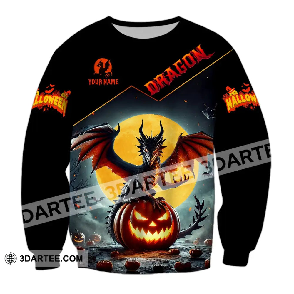 Unisex Shirt - Custom Name Halloween Fire Dragon Long Sleeve / S T-Shirt