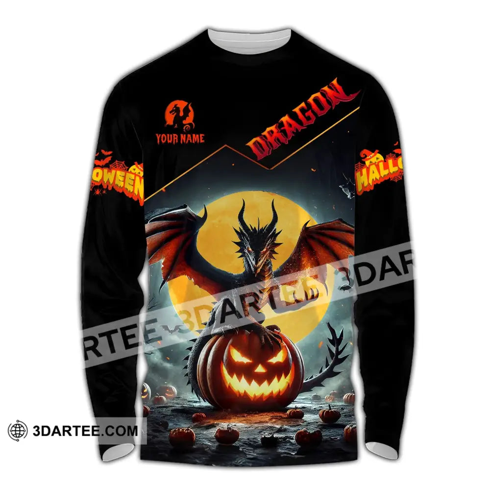 Unisex Shirt - Custom Name Halloween Fire Dragon Long Sleeve / S T-Shirt