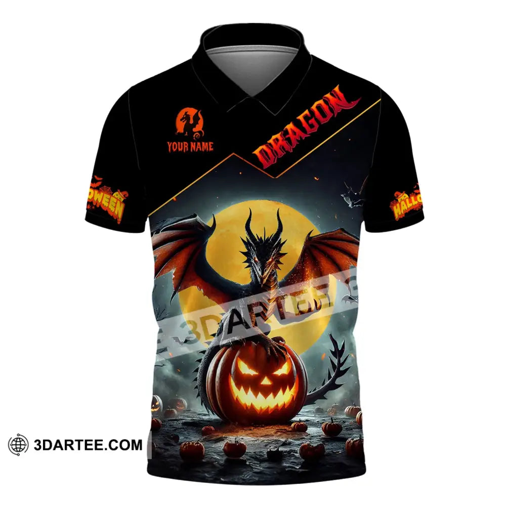 Unisex Shirt - Custom Name Halloween Fire Dragon Polo / S T-Shirt