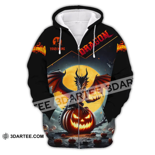 Unisex Shirt - Custom Name Halloween Fire Dragon Zipper Hoodie / S T-Shirt