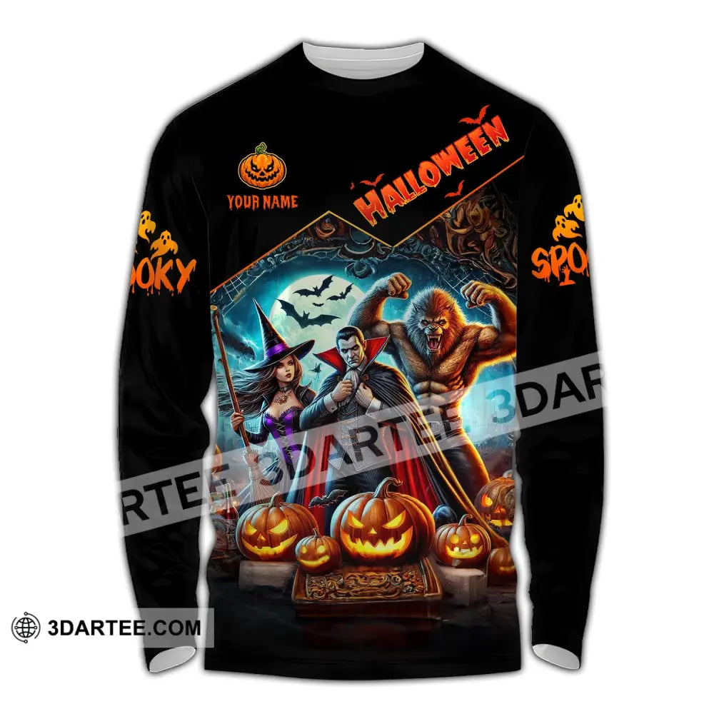 Unisex Shirt - Custom Name Halloween Spooky Long Sleeve / S T-Shirt