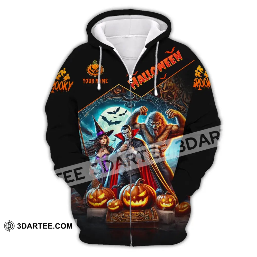 Unisex Shirt - Custom Name Halloween Spooky Zipper Hoodie / S T-Shirt