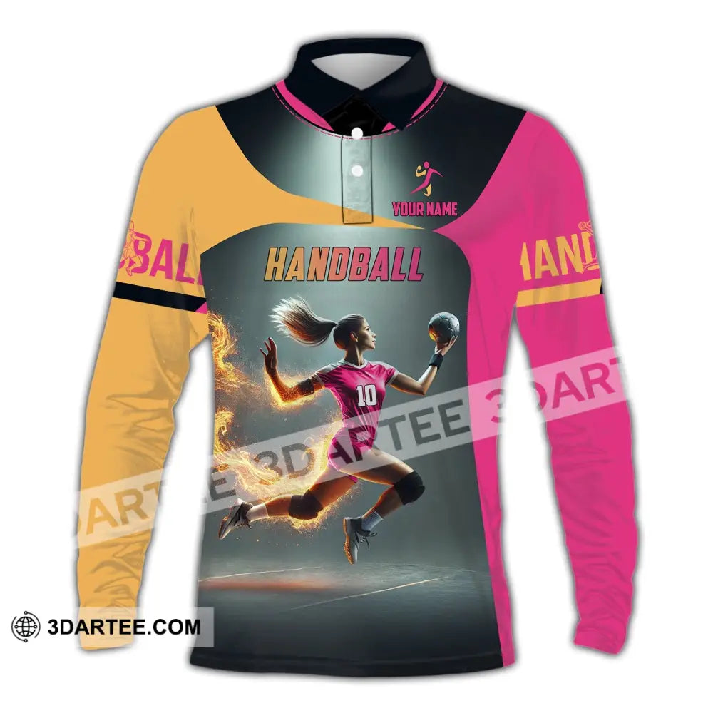 Unisex Shirt - Custom Name Handball Long Sleeve Polo / S T-Shirt