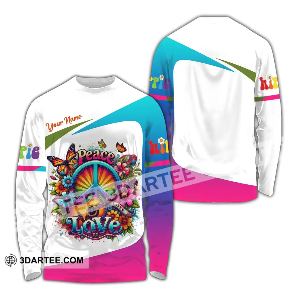 Unisex Shirt Custom Name Hippie T-Shirt Hoodie Long Sleeve Peace Love / S T-Shirt