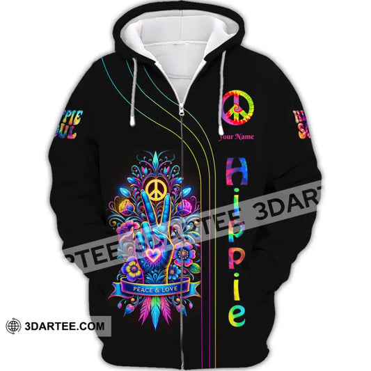 Unisex Shirt Custom Name Hippie T-Shirt Hoodie Long Sleeve Retro Clothing Zipper / S T-Shirt