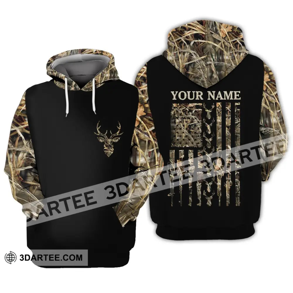 Unisex Shirt - Custom Name Hunting Deer Camo American Flag Hoodie / S T-Shirt