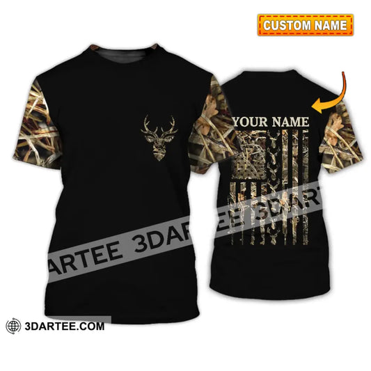 Unisex Shirt - Custom Name Hunting Deer Camo American Flag T-Shirt