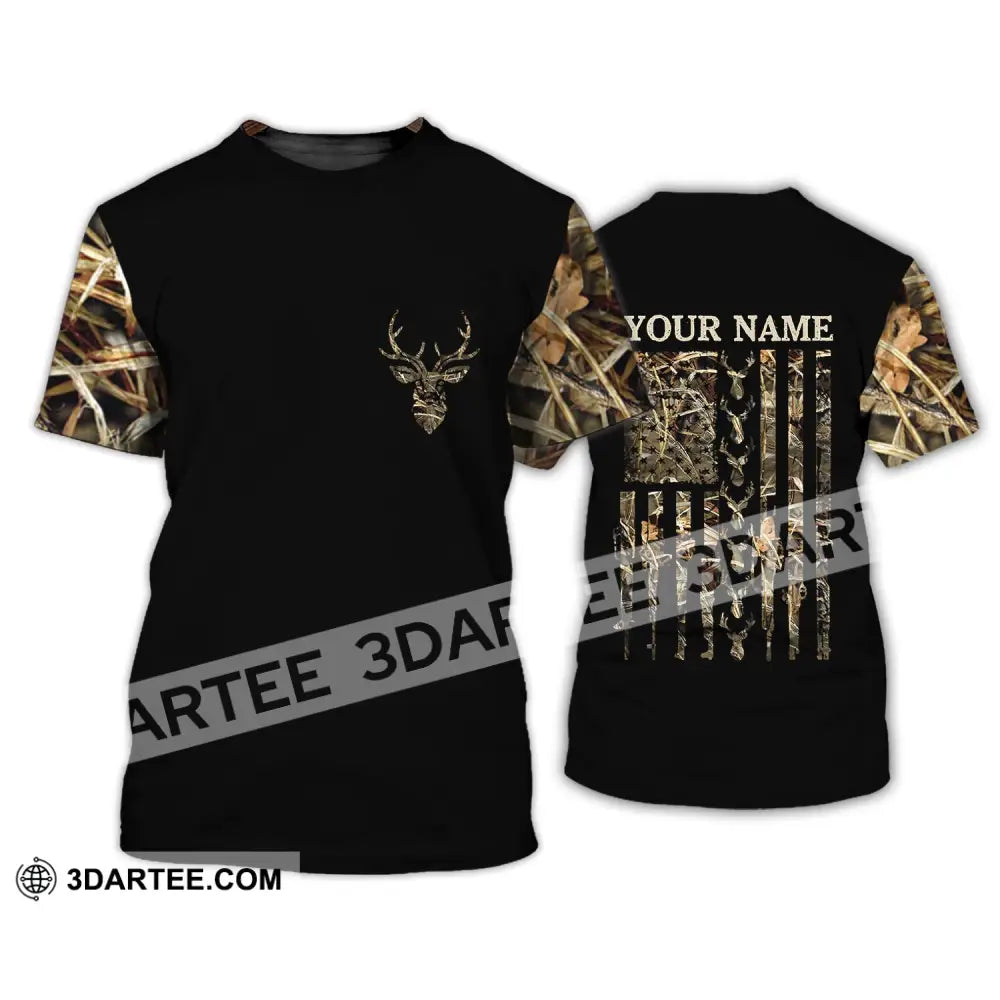 Unisex Shirt - Custom Name Hunting Deer Camo American Flag T-Shirt / S T-Shirt