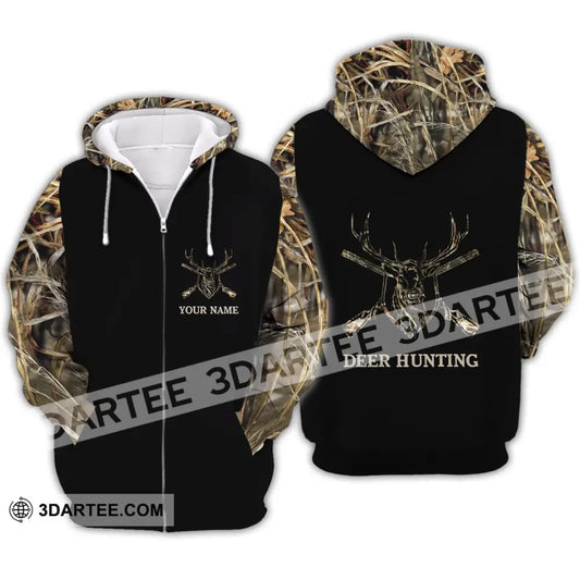 Unisex Shirt - Custom Name Hunting Deer Full Printing Zipper Hoodie / S T-Shirt