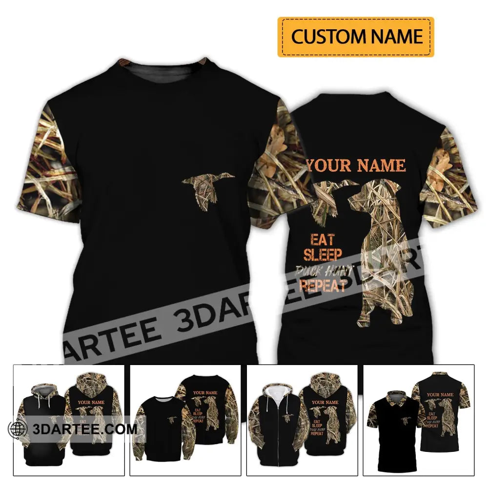 Unisex Shirt - Custom Name Hunting Duck Waterfowl Camo Bird Dog Hunter T-Shirt