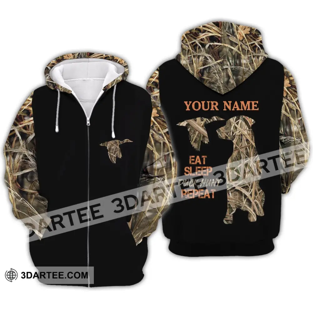 Unisex Shirt - Custom Name Hunting Duck Waterfowl Camo Bird Dog Hunter Zipper Hoodie / S T-Shirt