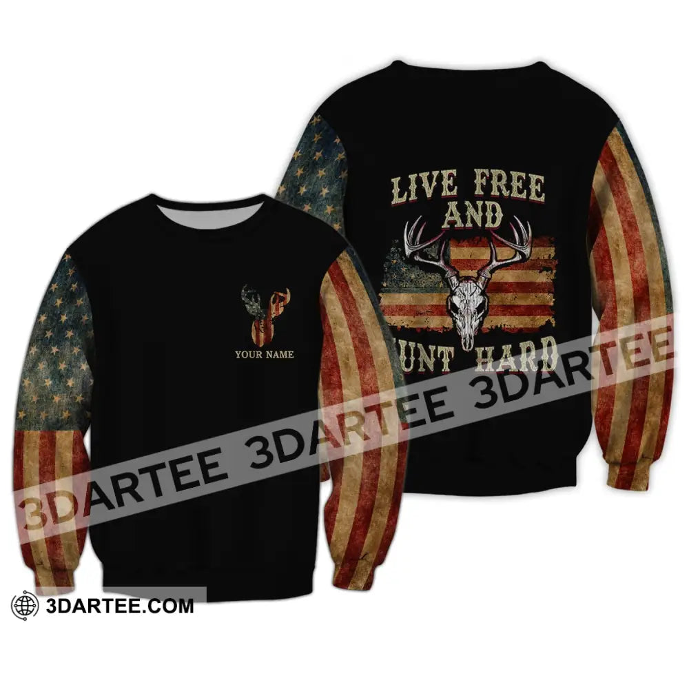 Unisex Shirt - Custom Name Hunting Live Free And Hunt Hard Long Sleeve / S T-Shirt