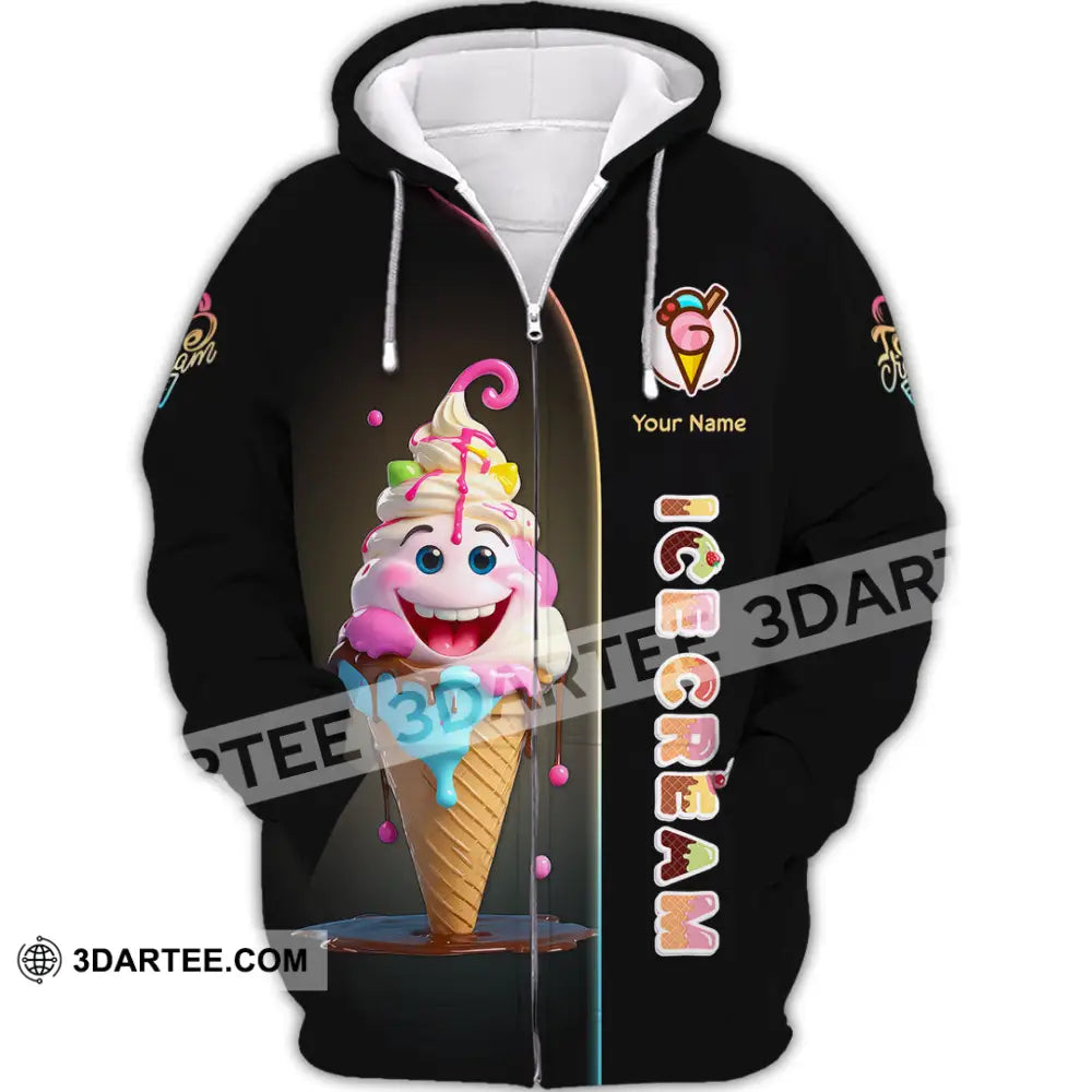 Unisex Shirt Custom Name Ice Cream Lover Gift Zipper Hoodie / S T-Shirt