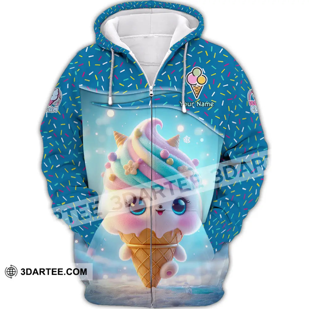 Unisex Shirt Custom Name Ice Cream Lover Gift Zipper Hoodie / S T-Shirt