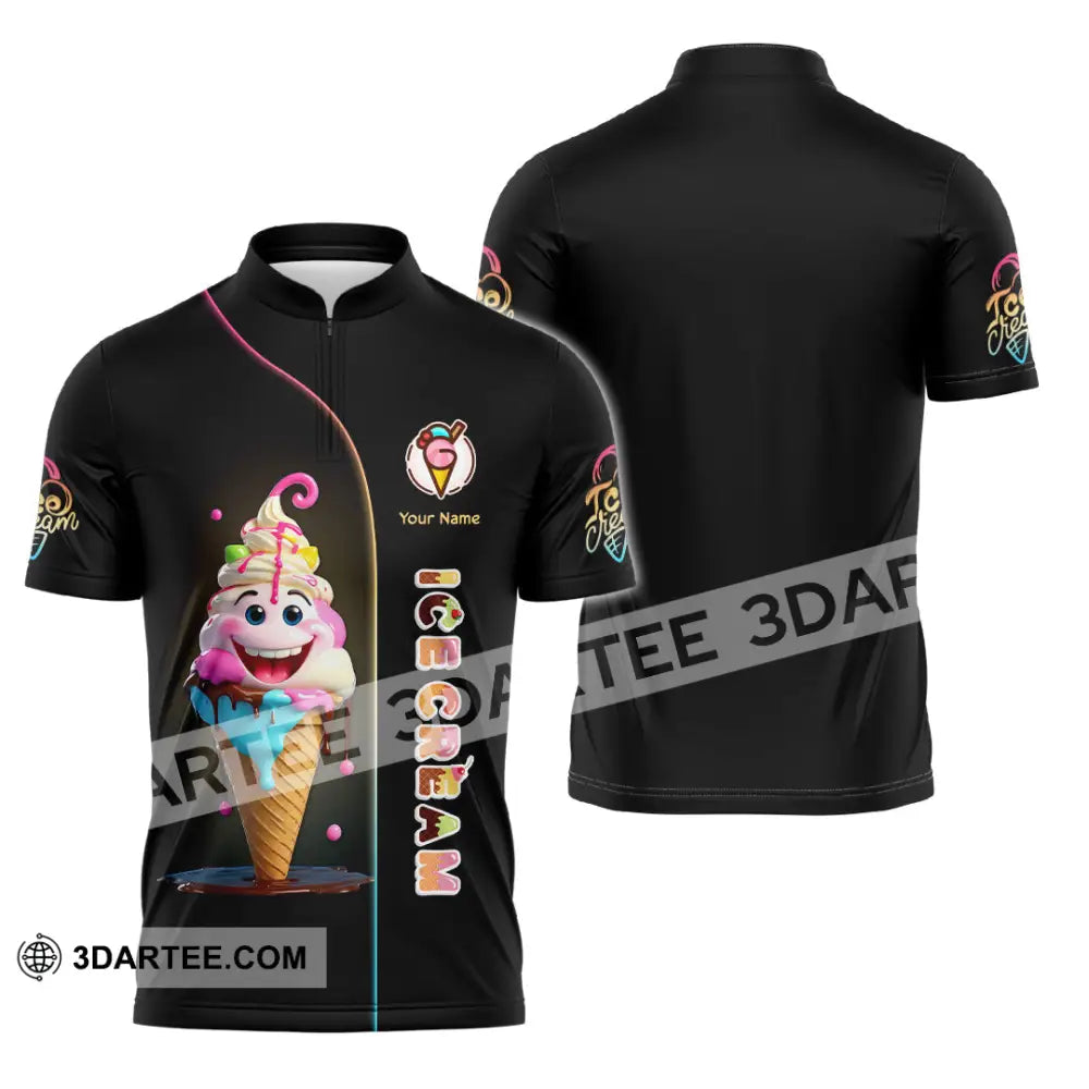 Unisex Shirt Custom Name Ice Cream Lover Gift Zipper Polo / S T-Shirt