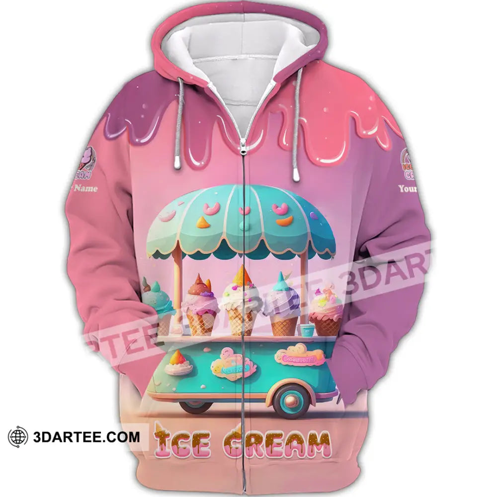 Unisex Shirt Custom Name Ice Cream T-Shirt For Lover Zipper Hoodie / S T-Shirt