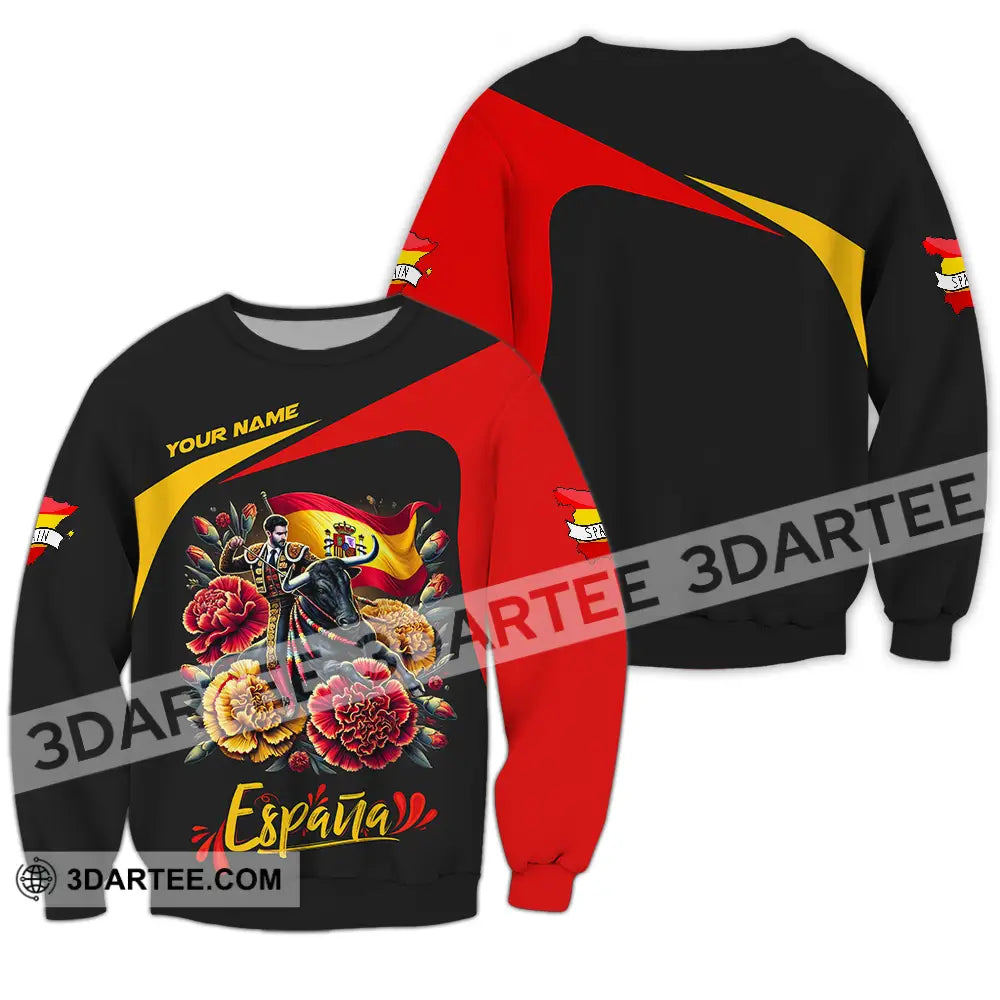 Unisex Shirt - Custom Name Icon Spain Long Sleeve / S T-Shirt