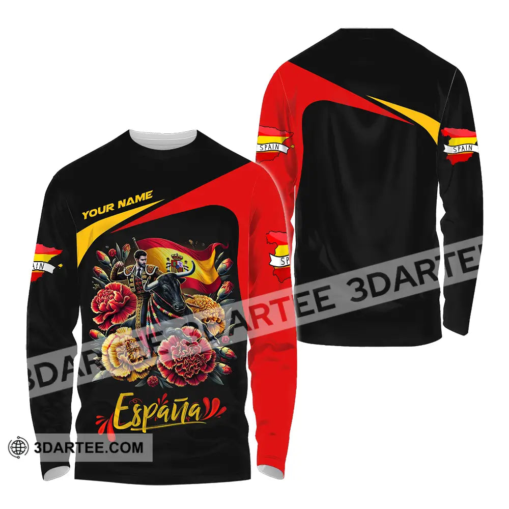 Unisex Shirt - Custom Name Icon Spain Long Sleeve / S T-Shirt