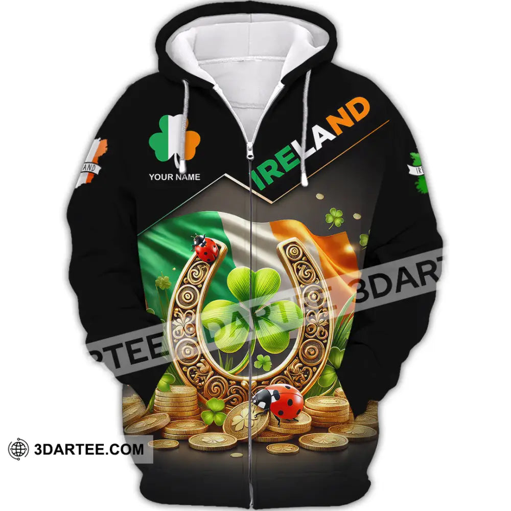 Unisex Shirt Custom Name Ireland Polo Long Sleeve Zipper Hoodie / S T-Shirt