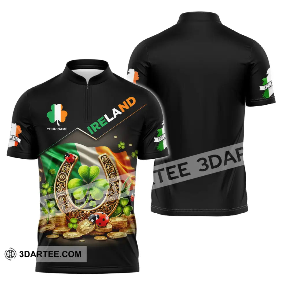 Unisex Shirt Custom Name Ireland Polo Long Sleeve Zipper / S T-Shirt