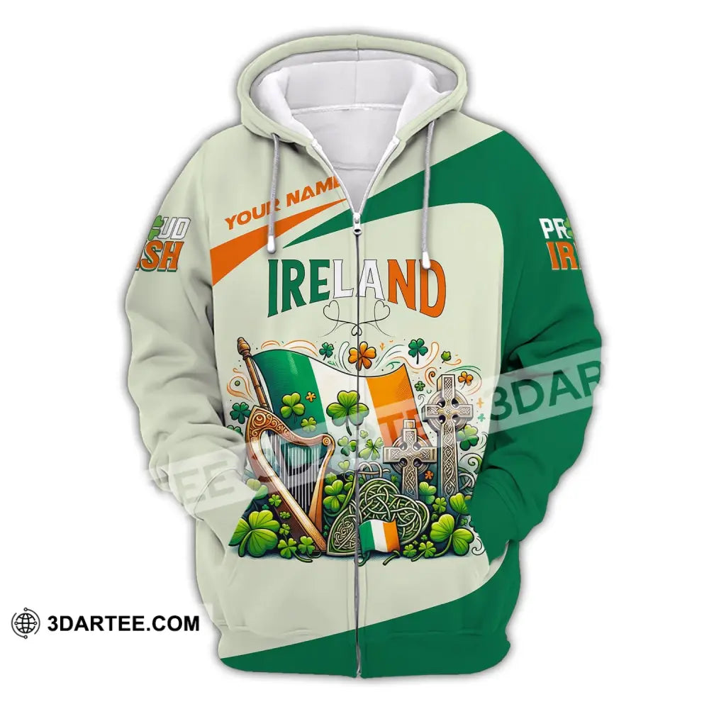 Unisex Shirt Custom Name Ireland T-Shirt Proud Irish Gift For Zipper Hoodie / S