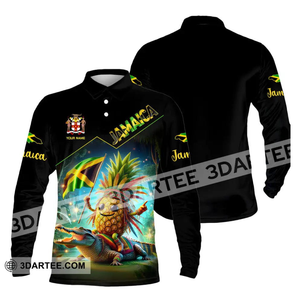 Unisex Shirt Custom Name Jamaica Gift For Lover Long Sleeve Polo / S T-Shirt