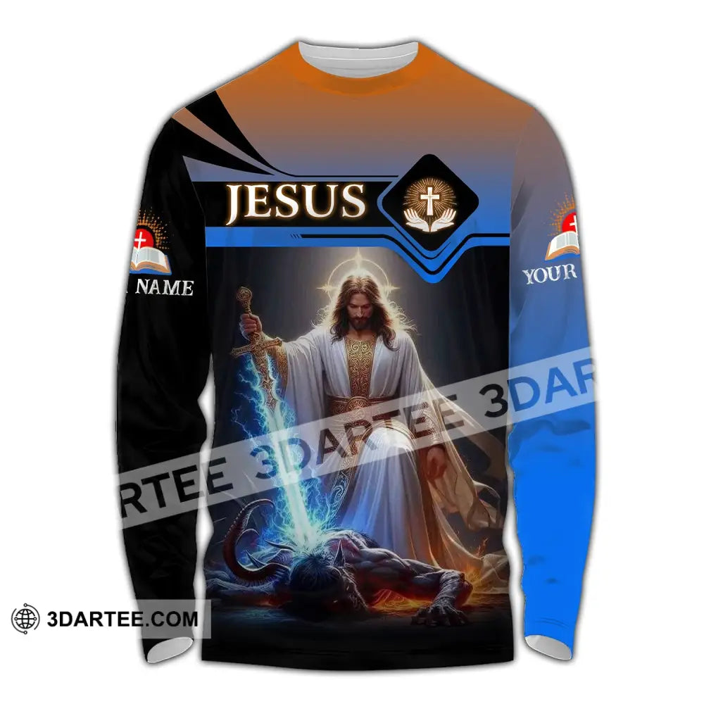 Unisex Shirt - Custom Name Jesus And Sword Long Sleeve / S T-Shirt