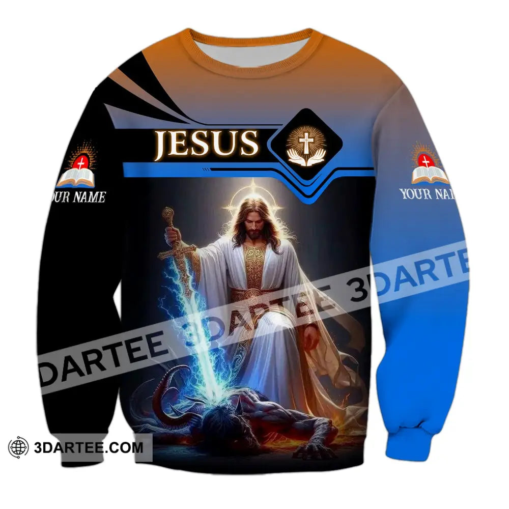 Unisex Shirt - Custom Name Jesus And Sword Long Sleeve / S T-Shirt